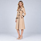 Trench Coat Double Breasted Belted Longline Beige