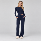 Loungewear Set Ribbed Long Sleeve Drawstring Two Piece