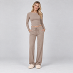 Loungewear Set Ribbed Long Sleeve Drawstring Two Piece