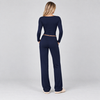 Loungewear Set Ribbed Long Sleeve Drawstring Two Piece