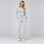 Loungewear Set Ribbed Long Sleeve Drawstring Two Piece