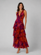 Tiered Ruffle V-Neck Maxi Dress