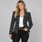 Blazer Check Tweed-Look Cropped Open Front