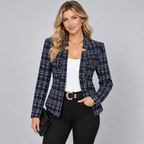 Blazer Check Tweed-Look Cropped Open Front
