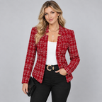 Blazer Check Tweed-Look Cropped Open Front