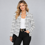 Blazer Check Tweed-Look Cropped Open Front