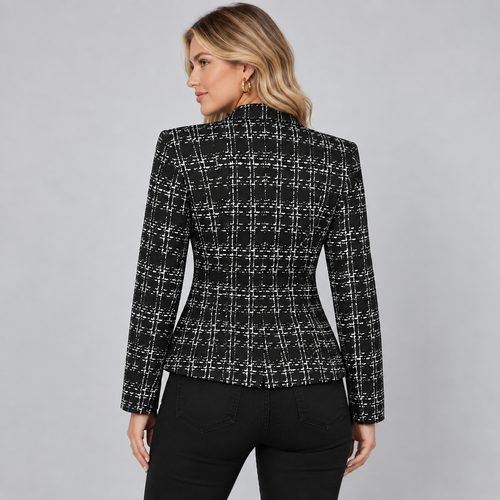 Blazer Check Tweed-Look Cropped Open Front