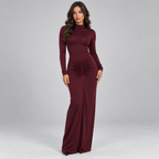 Ruched Front High Neck Maxi Evening Dress