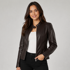 Faux Leather Biker Jacket with Zip Front
