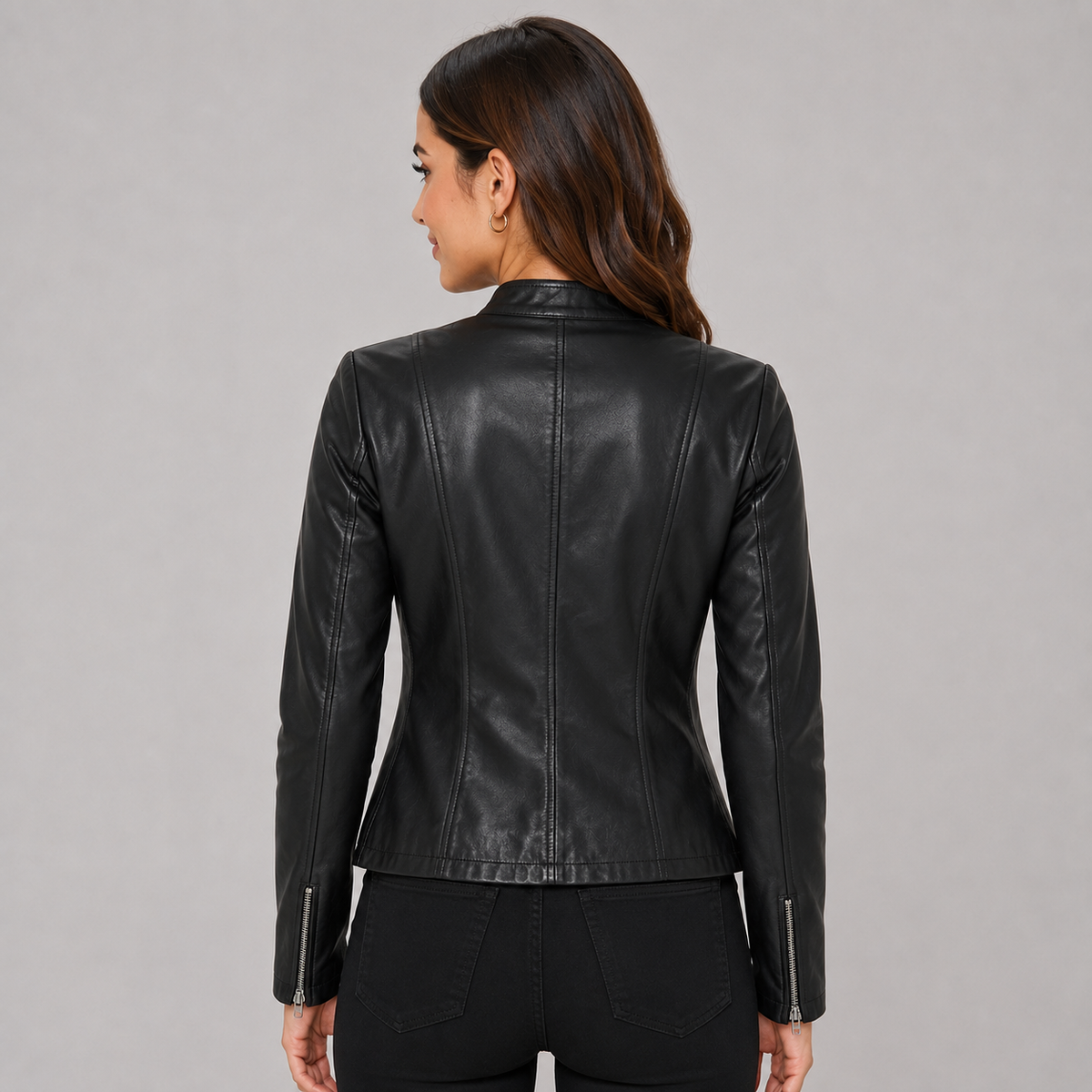 Faux Leather Biker Jacket with Zip Front