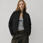 Quilted Jacket with High Collar and Patch Pockets