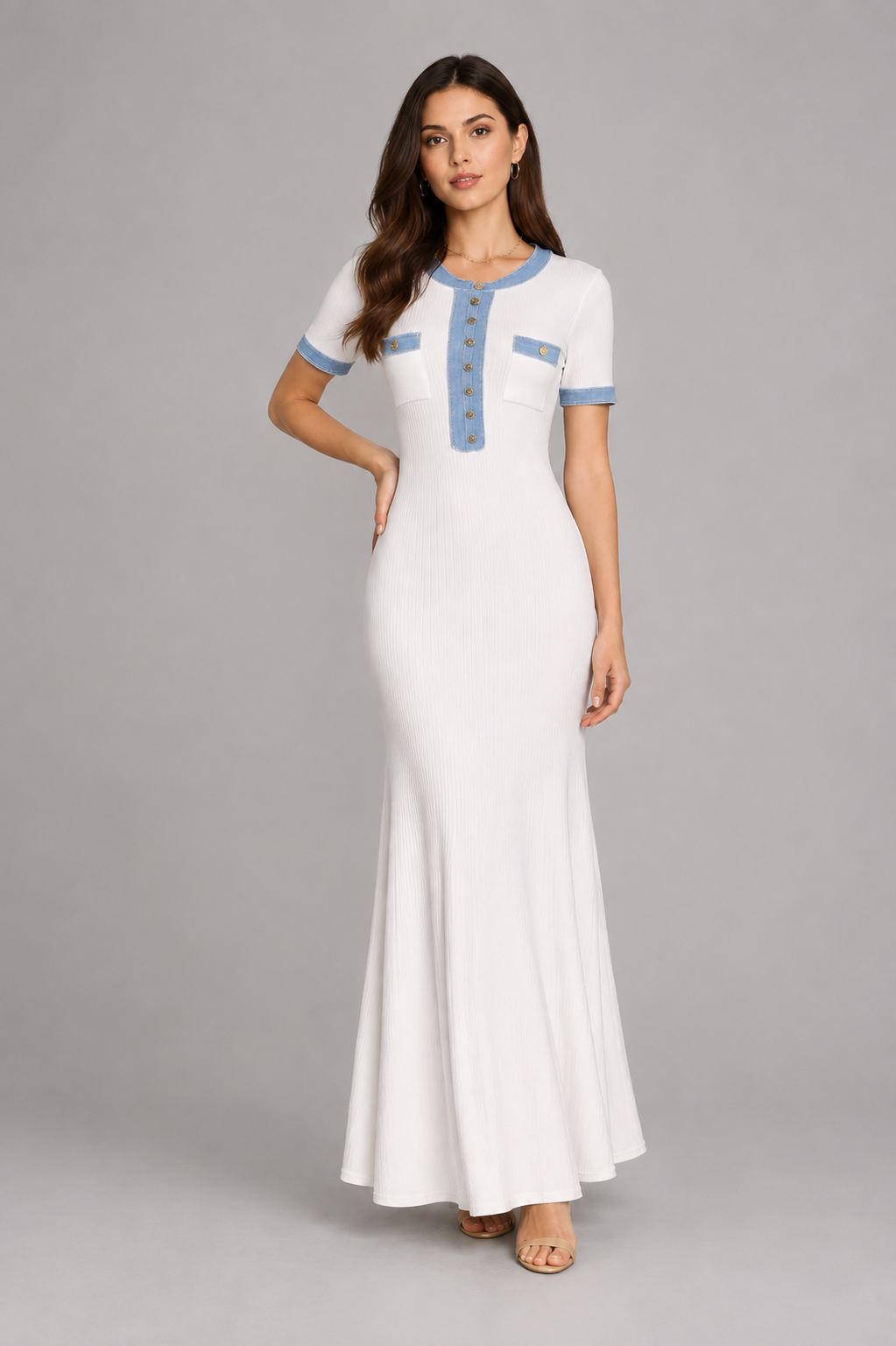 White Knit Maxi Dress – Slim Fit