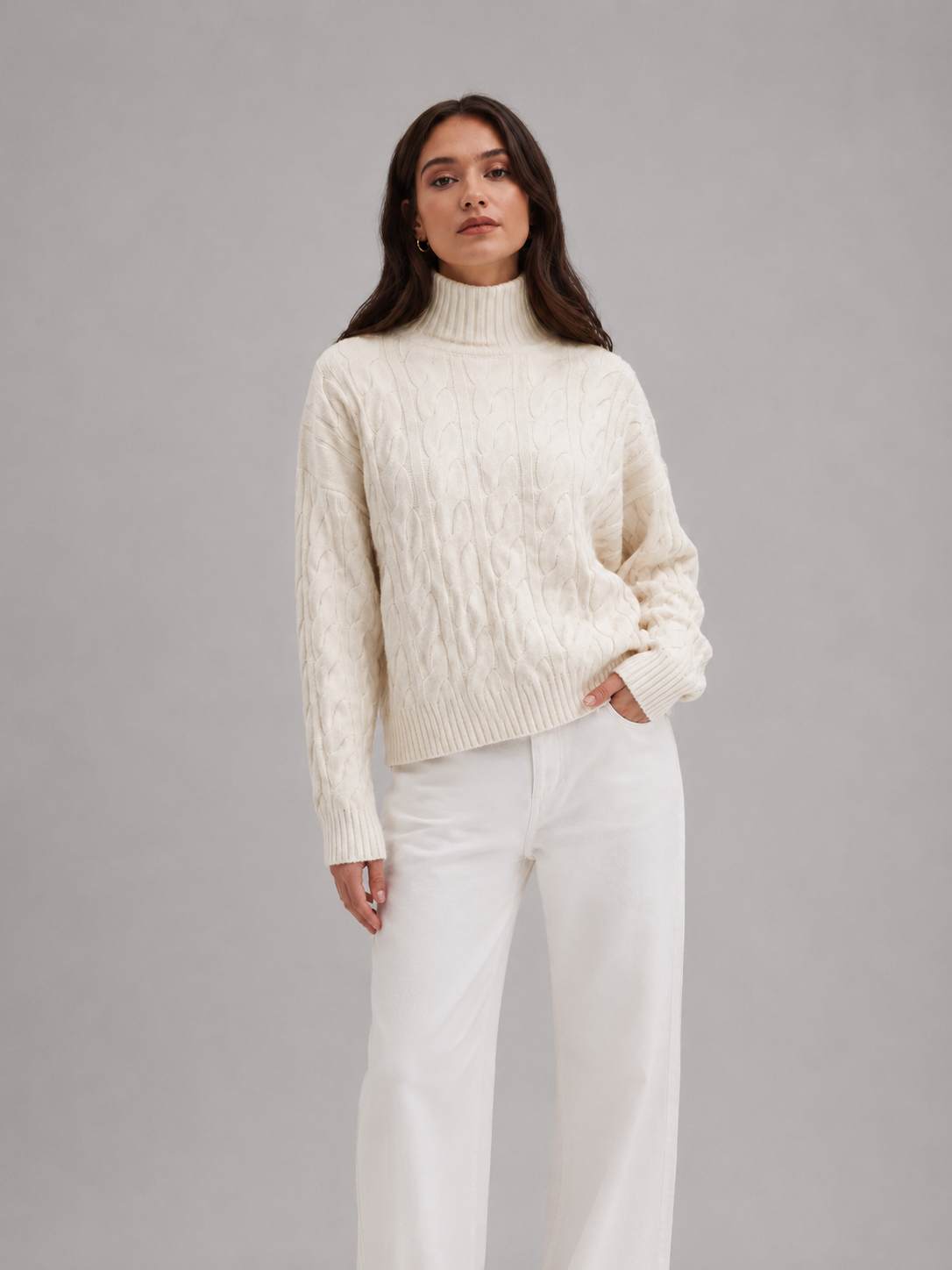 White Knit Turtleneck Sweater