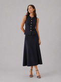 Vest and Midi Skirt Set – Sleeveless Knit, Slim Fit