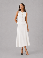 Vest and Midi Skirt Set – Sleeveless Knit, Slim Fit