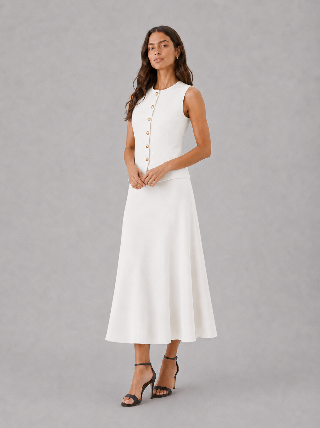 Vest and Midi Skirt Set – Sleeveless Knit, Slim Fit