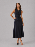 Vest and Midi Skirt Set – Sleeveless Knit, Slim Fit