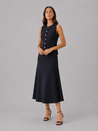 Vest and Midi Skirt Set – Sleeveless Knit, Slim Fit