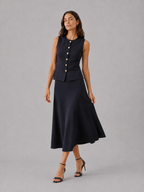 Vest and Midi Skirt Set – Sleeveless Knit, Slim Fit