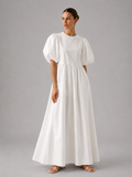 White Cotton Puff Sleeve Maxi Dress