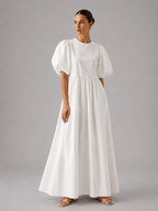 White Cotton Puff Sleeve Maxi Dress
