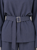 Pinstripe Two-Piece Set – High Neck Top & Wide Leg Trousers