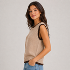 Sweater Vest Contrast Trim Round Neck