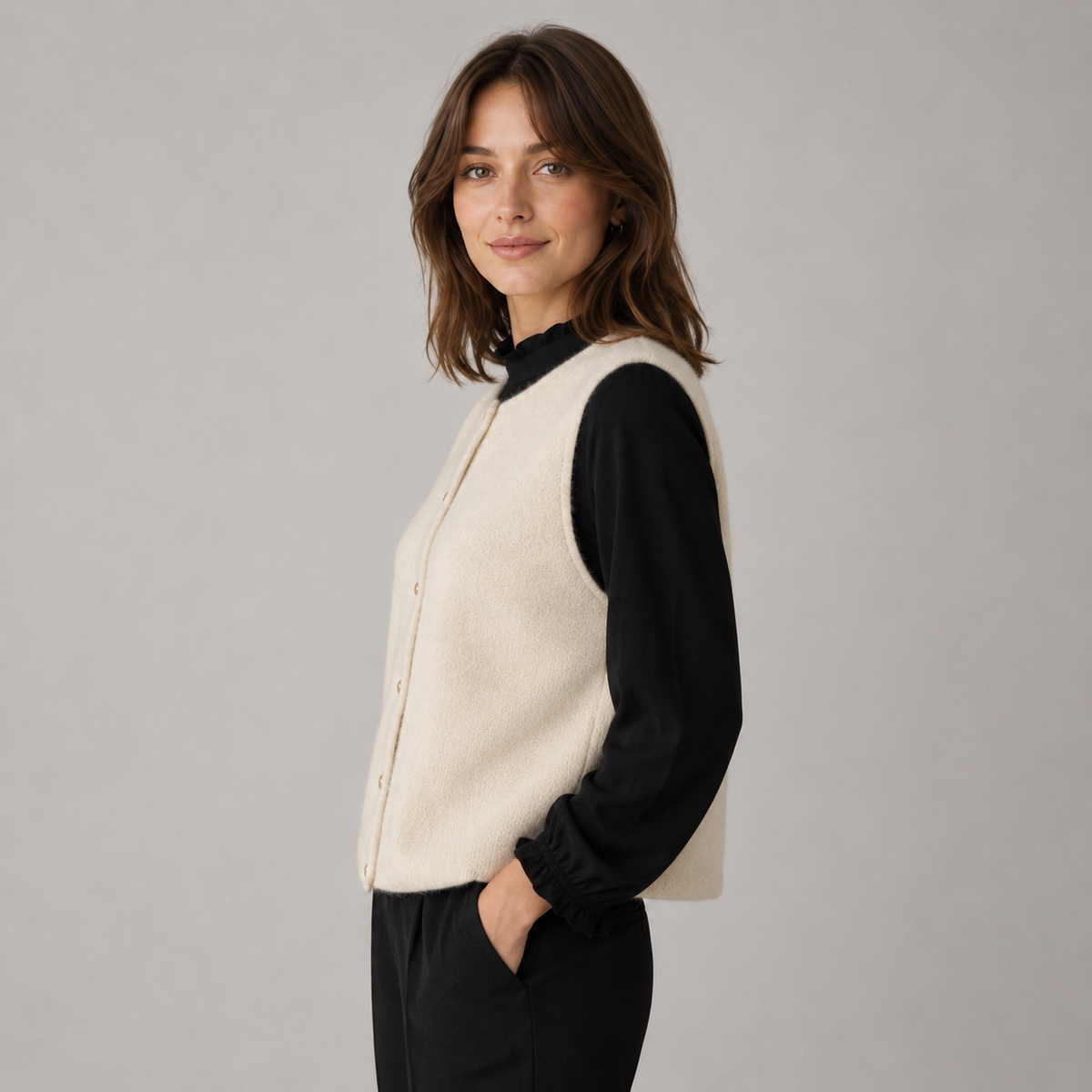 Sweater Vest Button Front Round Neck