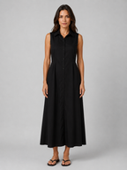Sleeveless Maxi Shirt Dress with Pockets
