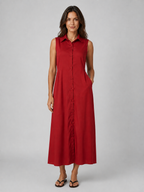 Sleeveless Maxi Shirt Dress with Pockets
