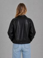 Zip Leather Jacket with Pockets – Relaxed Cropped Fit
