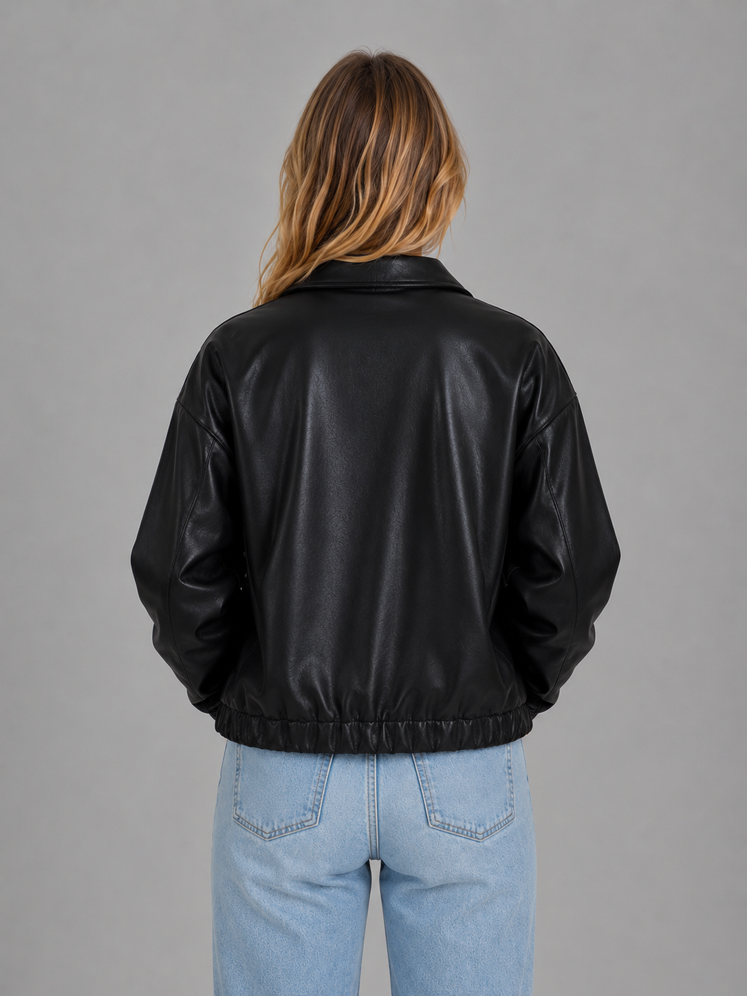 Zip Leather Jacket with Pockets – Relaxed Cropped Fit