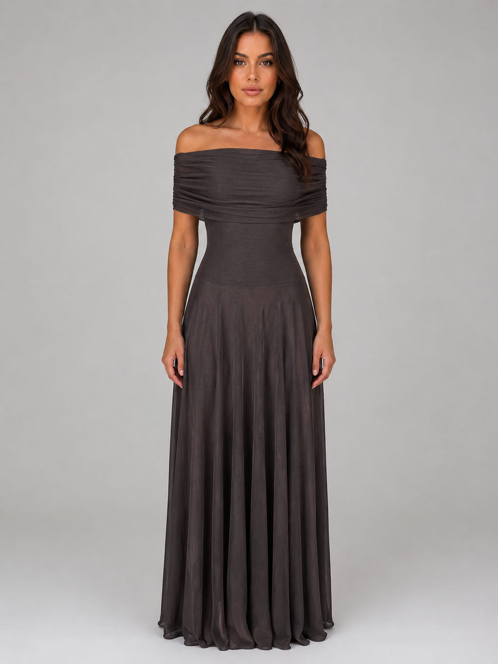 Women's Ruched Mesh Maxi Dress