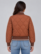 Quilted Bomber Jacket – Ribbed High Neck Zip-Up Coat