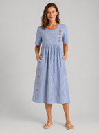 Striped Button Detail Midi Dress