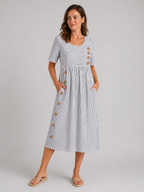 Striped Button Detail Midi Dress
