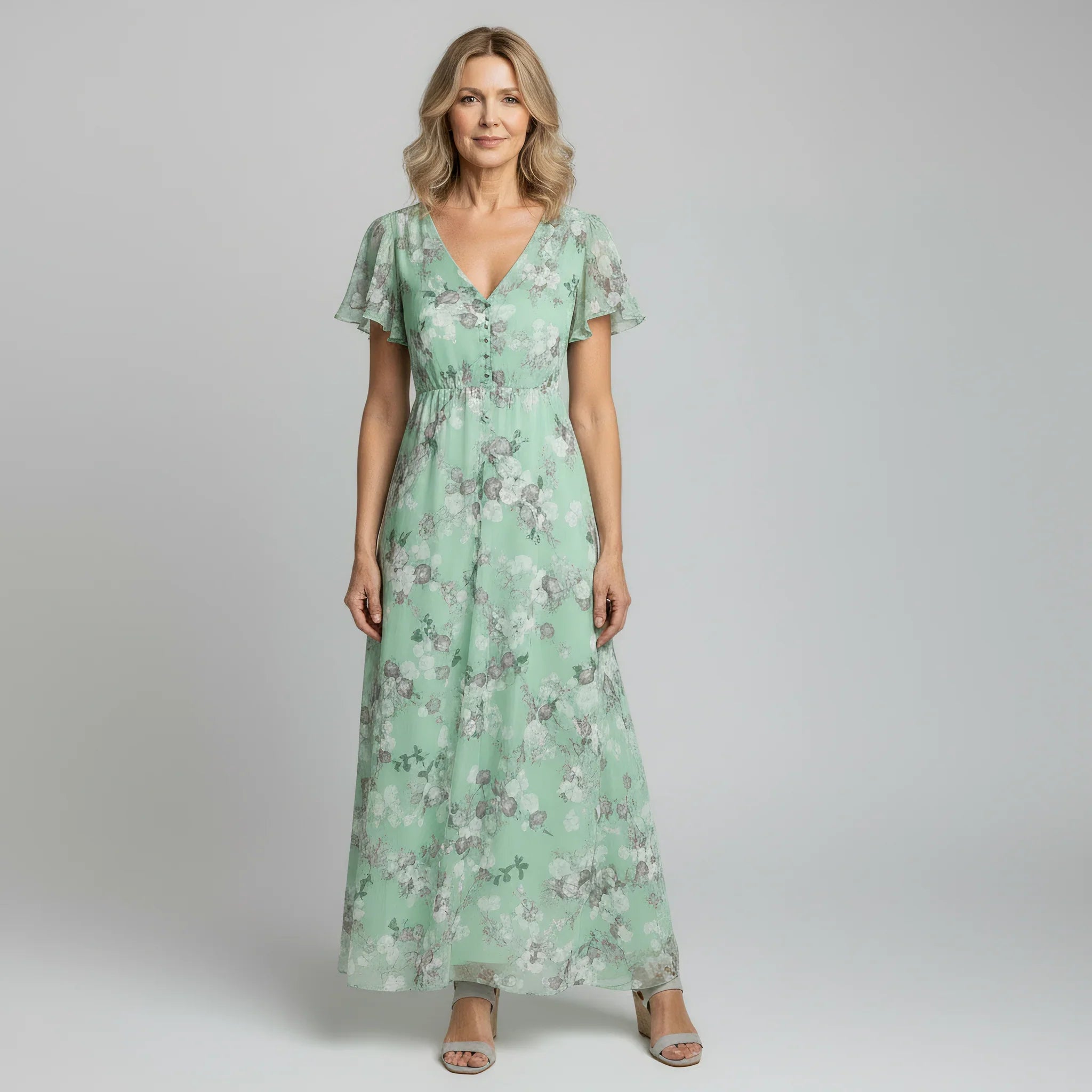 Women's Floral Chiffon Maxi Dress