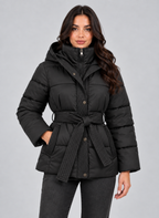 Hooded Puffer Jacket – Quilted Belted Winter Coat