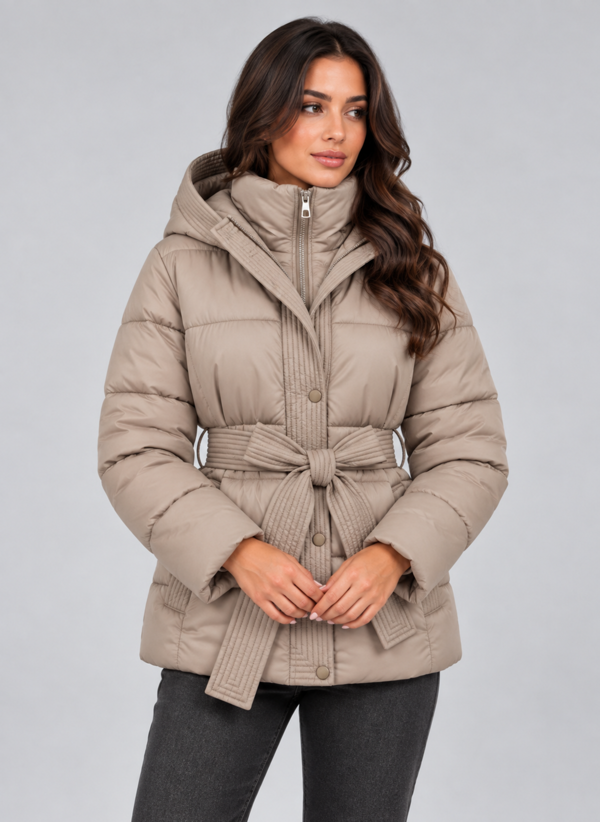 Hooded Puffer Jacket – Quilted Belted Winter Coat