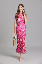 Floral 3D Appliqué Midi Dress