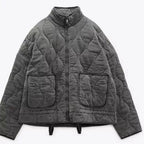 Quilted Jacket with High Collar and Patch Pockets