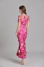Floral 3D Appliqué Midi Dress