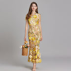 Floral 3D Appliqué Midi Dress