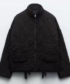 Quilted Jacket with High Collar and Patch Pockets