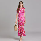 Floral 3D Appliqué Midi Dress