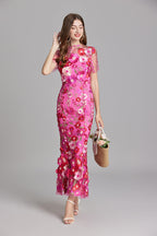 Floral 3D Appliqué Midi Dress