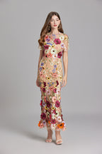 Floral 3D Appliqué Midi Dress