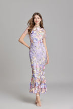Floral 3D Appliqué Midi Dress
