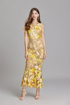 Floral 3D Appliqué Midi Dress