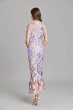 Floral 3D Appliqué Midi Dress